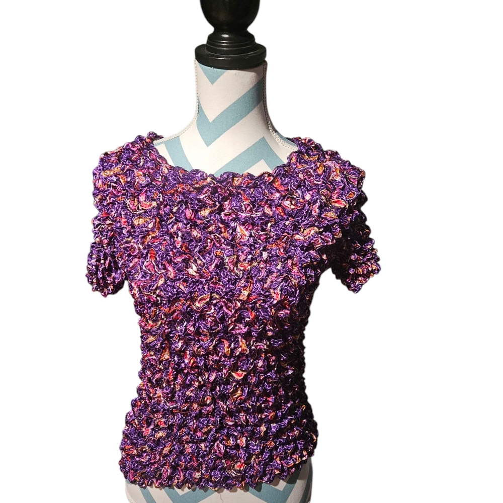 Purple Popcorn Textured Short-Sleeve Women's Blouse